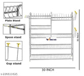 Stainless steel kitchen organizer by Akaya Creations, 31x30 inches with plate, cutlery, and glass stands